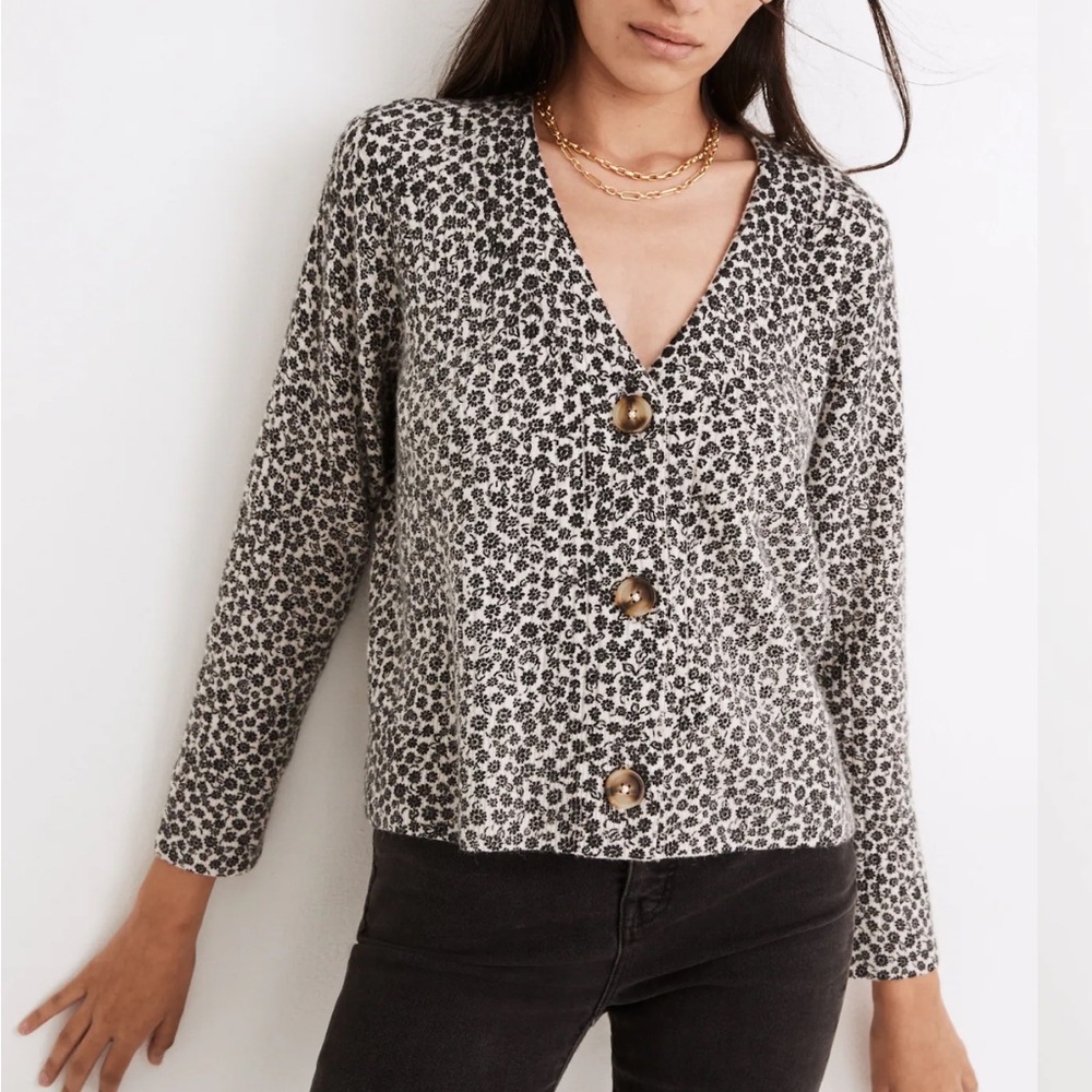 NWT Madewell Vintage Ditsy Cameron Ribbed Cardigan Sweater in Coziest Yarn
